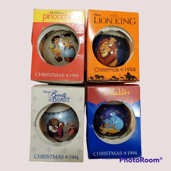 Disney Other - Vintage 1994 Disney Ornaments Pinocchio, Beauty & the Beast, Aladdin, Lion King